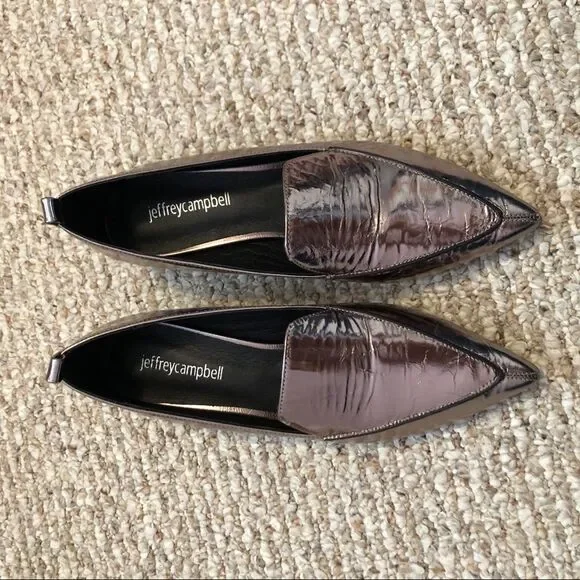 NEW Jeffrey Campbell Viona Metallic Pointed Toe Loafer Size 6 Low Round Heel